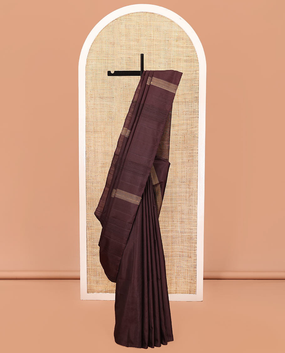 Borderless Brown Mayuri Soft Silk Saree, Crafted with Zari Buttas All Over Its Body, Highlighted by a Uniquely Patterned Pallu, and Paired with a Matching Blouse