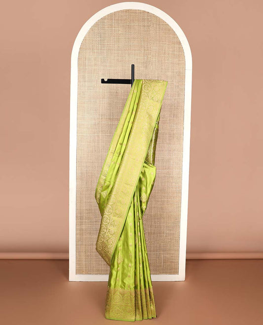 Green floral motifs mushru silk saree with self floral design border & floral design pallu