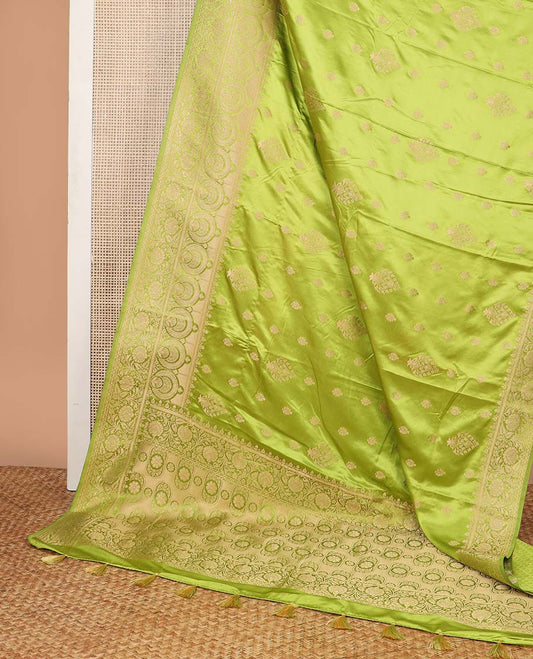Green floral motifs mushru silk saree with self floral design border & floral design pallu