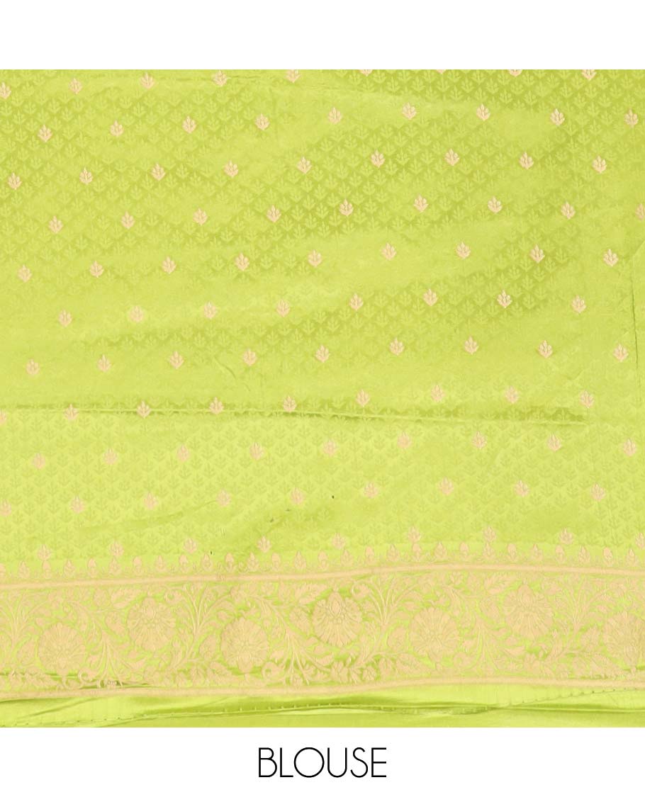 Green floral motifs mushru silk saree with self floral design border & floral design pallu
