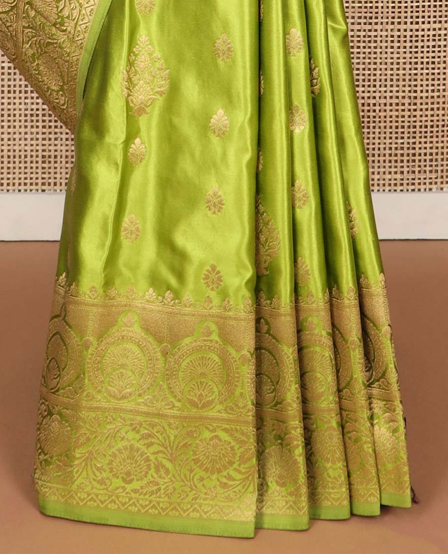 Green floral motifs mushru silk saree with self floral design border & floral design pallu
