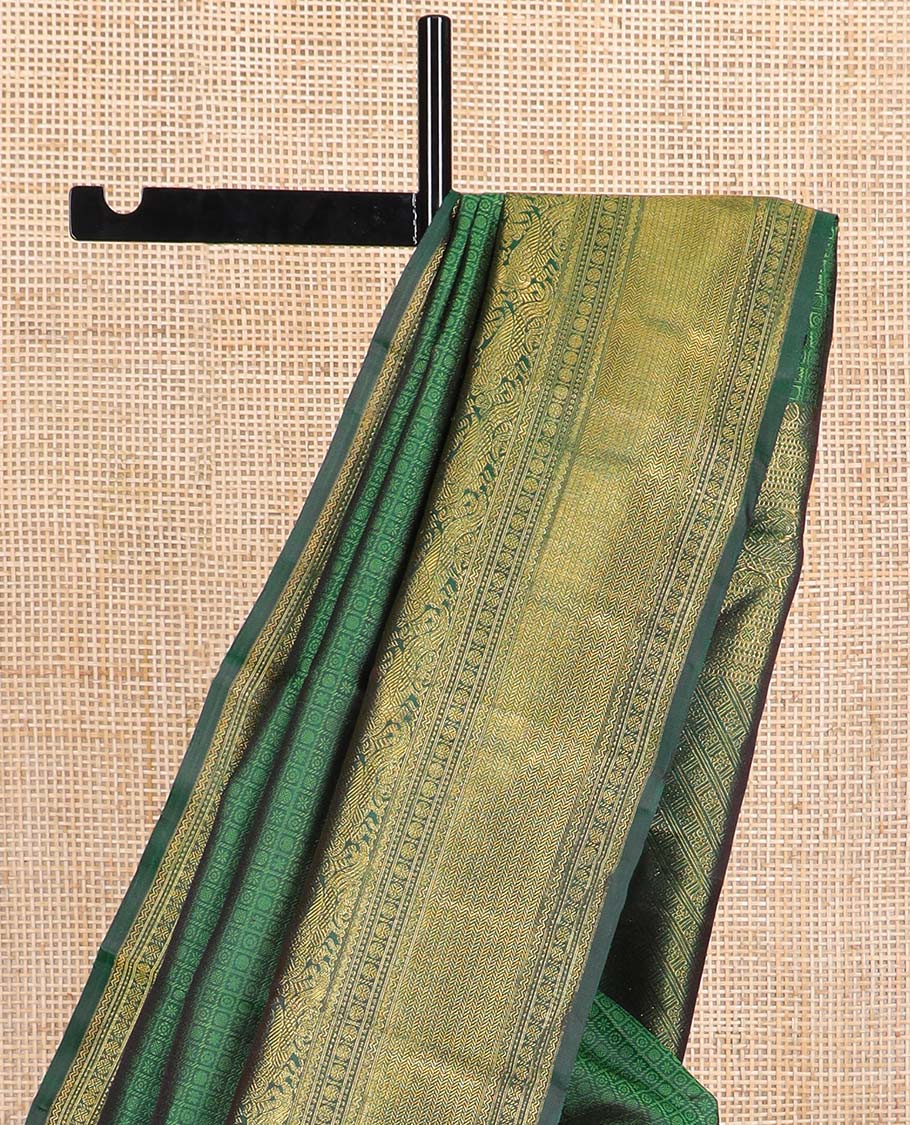 Green checked, floral design silk saree with self border of manga, paun, muth, kathir design & jaal design pallu