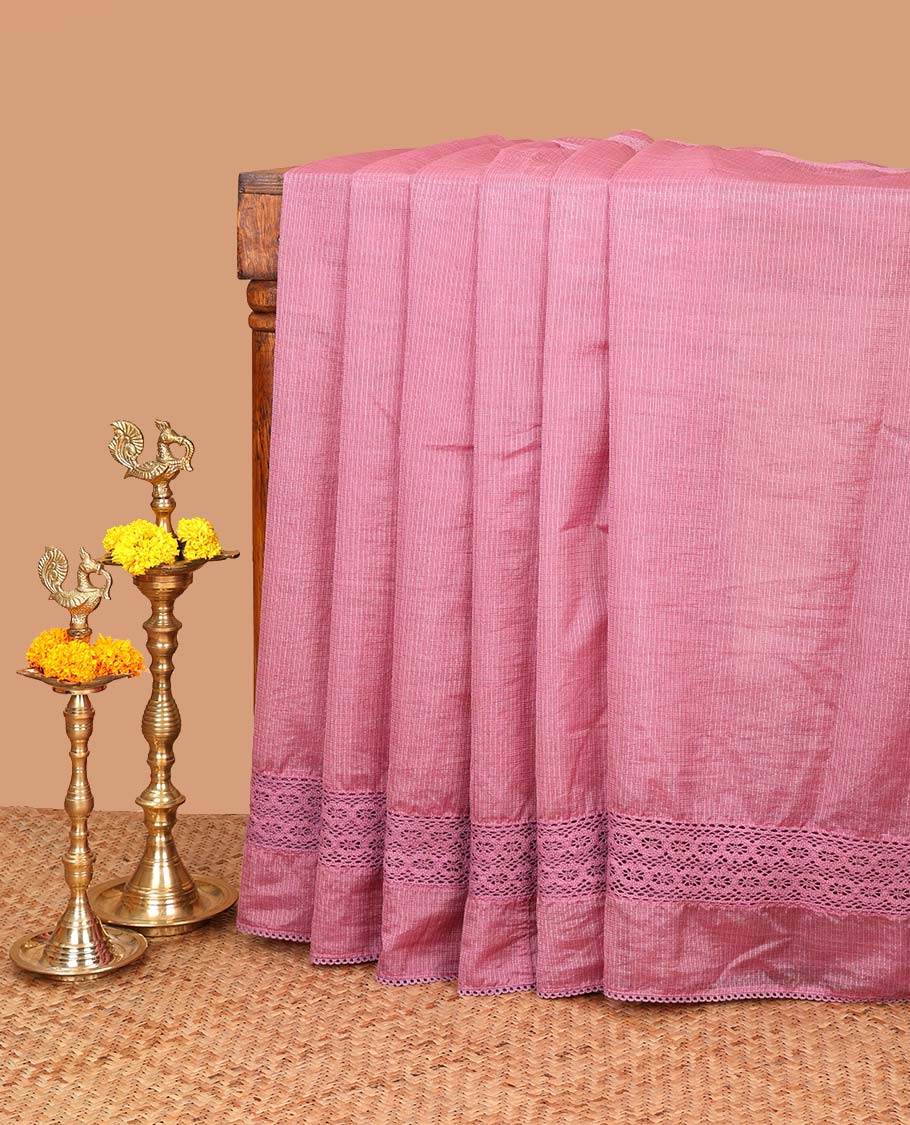 Light purple kota nylon saree with chemical cut work border & self pallu along with plain blouse