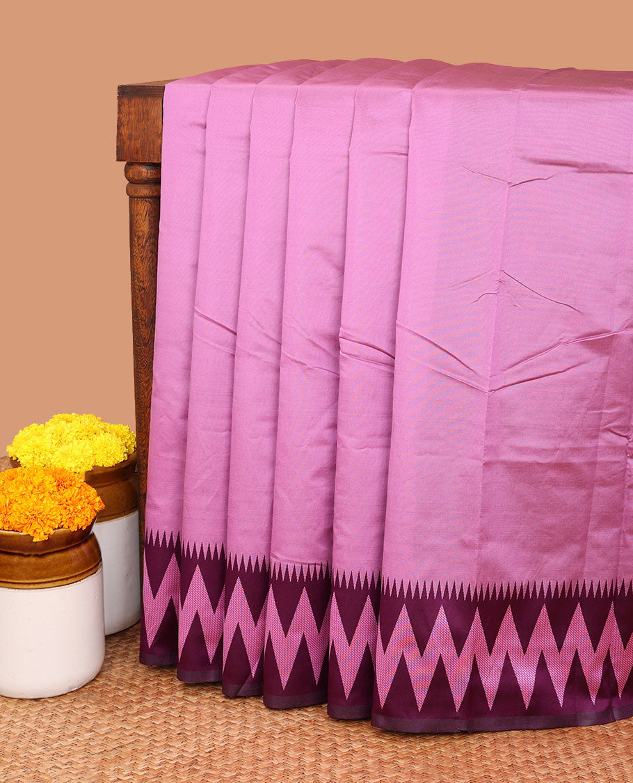 Pink elite silk saree with thread work , small temple border
