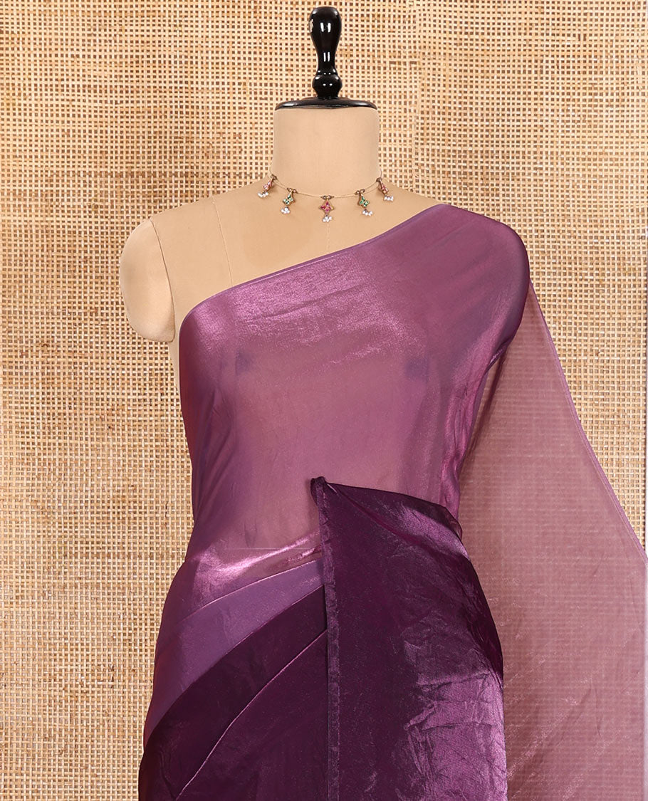 Purple Fendy Chiffon Saree Subtly Sparked with Plain Dual-Tone Ombre-Style Design, Self-Pallu of Tassels, and a Plain Blouse
