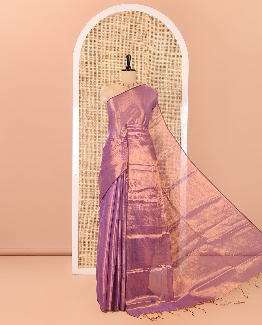 Borderless Violet Plain Khadi Tissue Saree, a Self-Pallu, and Paired with a Matching Blouse