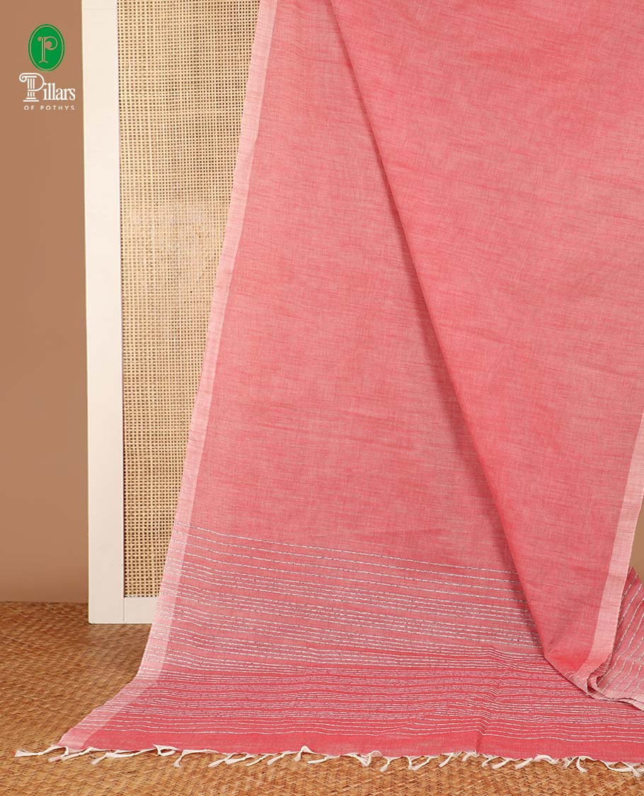 Light pink Striped soft khadhi cotton saree with self border & striped thread pallu along with striped blouse