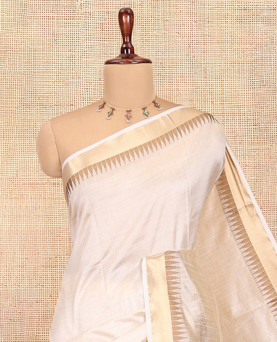 Cream Plain Art Tussar Saree