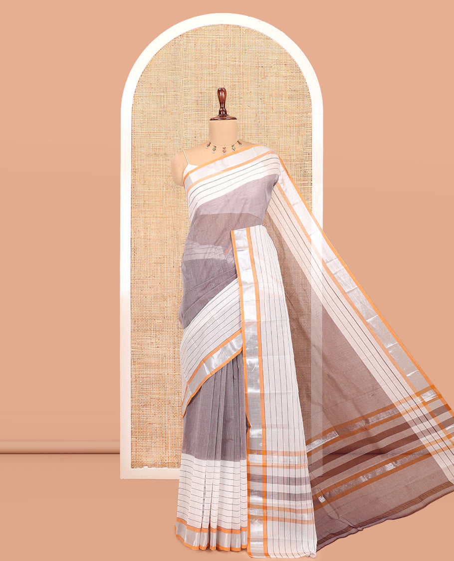 Light Wine Plain Handloom Mercerised Cotton Saree