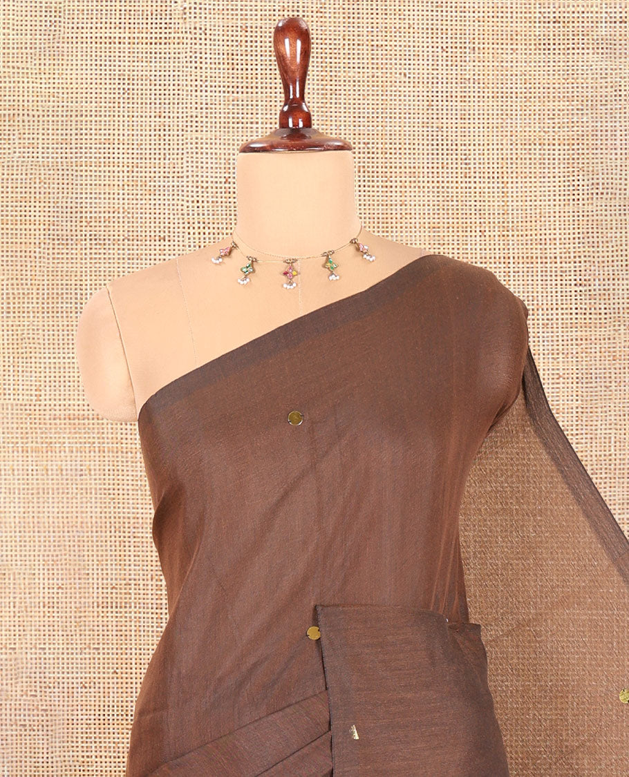 Borderless Brown Khadi Cotton Saree
