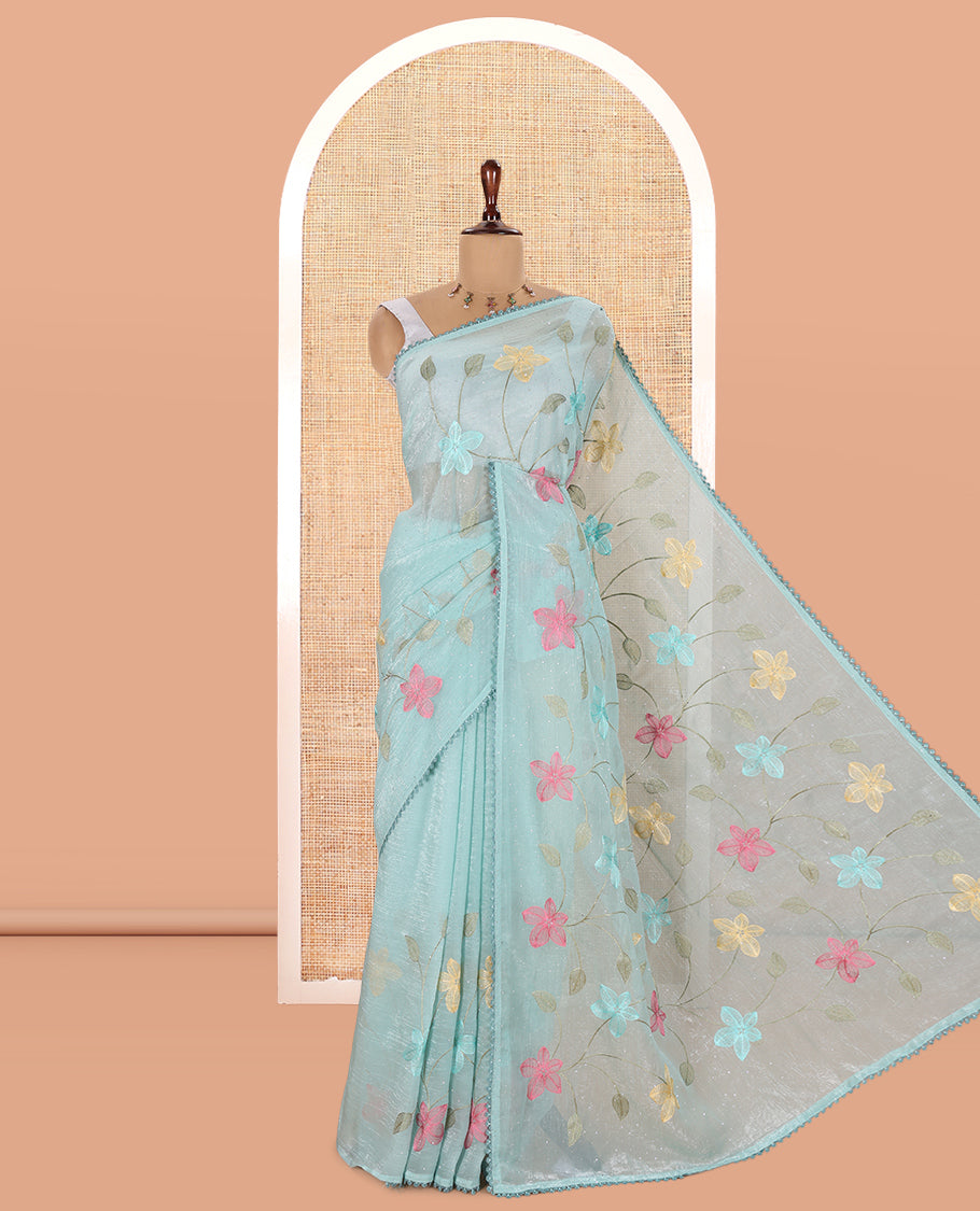 Sea Green Fendi Crush Chiffon Saree