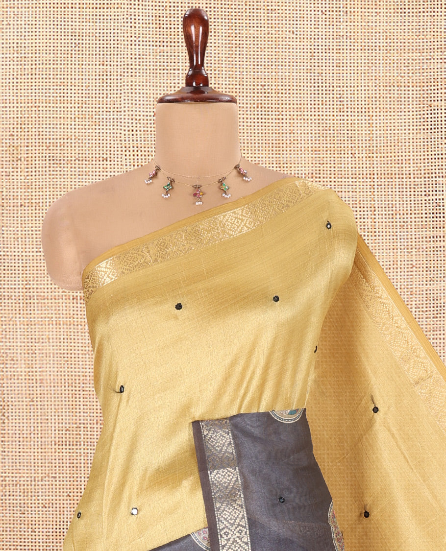Yellow-Grey Semi-Tussar Saree