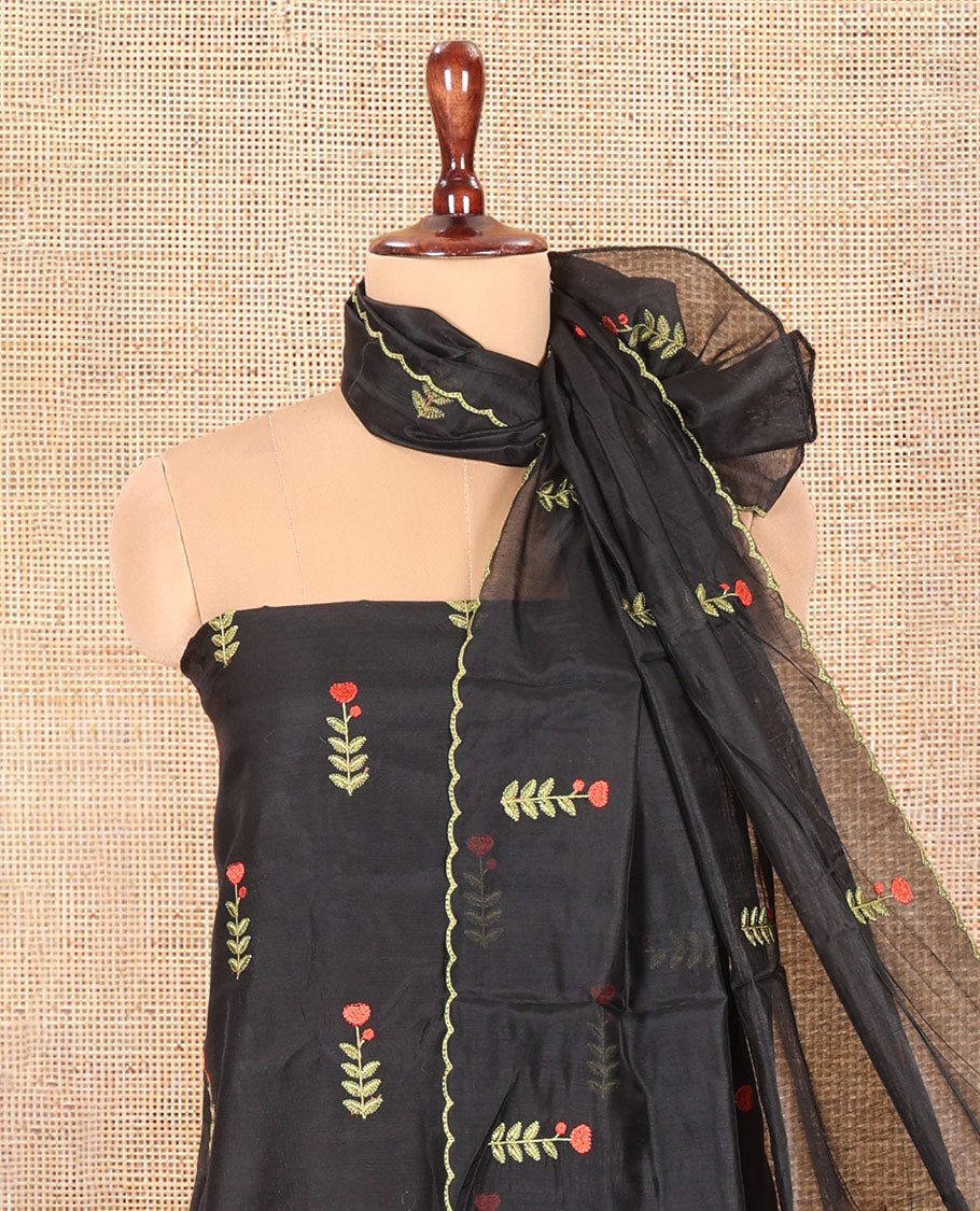 Black Mul Chanderi Material Chudidar Set