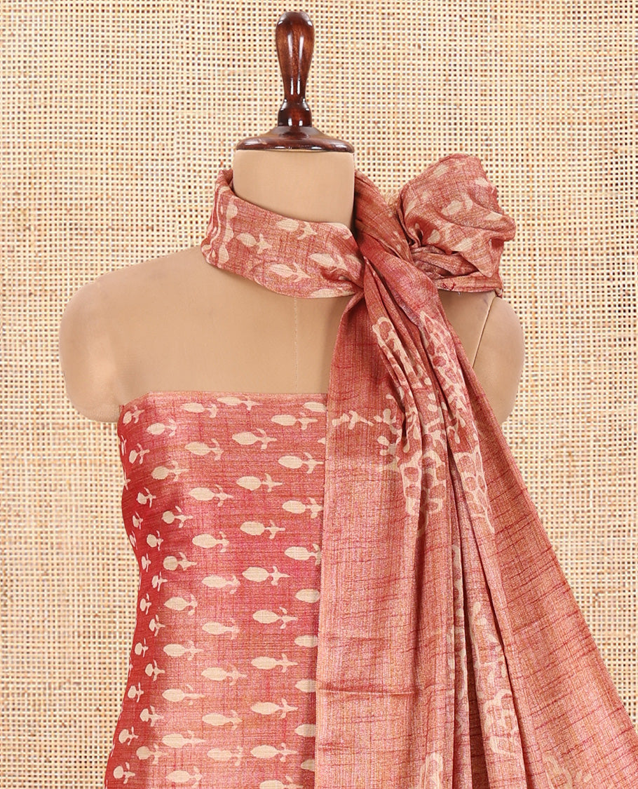 Light Maroon Semi-Silk Khadi Jute Material Chudidar Set