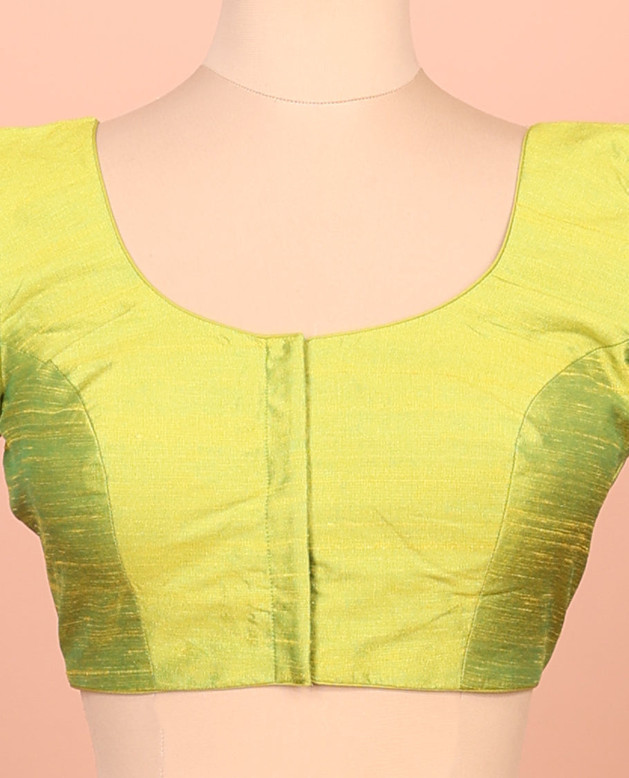 Parrot Green Plain Readymade Blouse Featuring a Front Round-Neck, Back Round-Neck, and Half-Sleeve