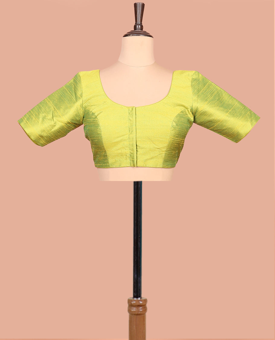 Parrot Green Plain Readymade Blouse Featuring a Front Round-Neck, Back Round-Neck, and Half-Sleeve
