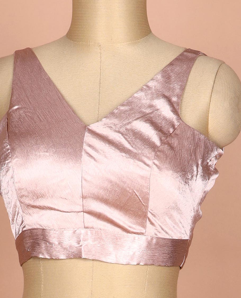 Onion pink plain front and back V-neck thick strapped sleeveless readymade blouse