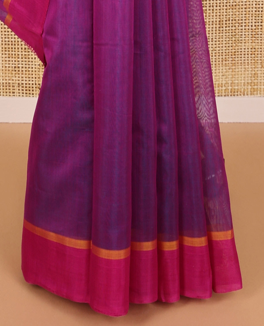 Purple motifs silk cotton saree with contrast zari design border & floral jaal design pallu