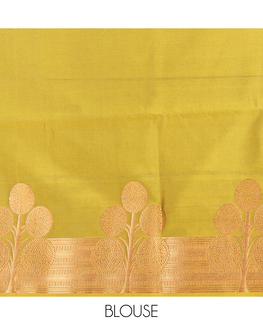 Purple zari designs soft silk saree, contrast floral zari design border, and pallu of paisley designs