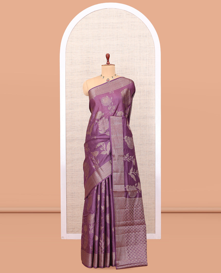 Purple Tussar Silk Saree
