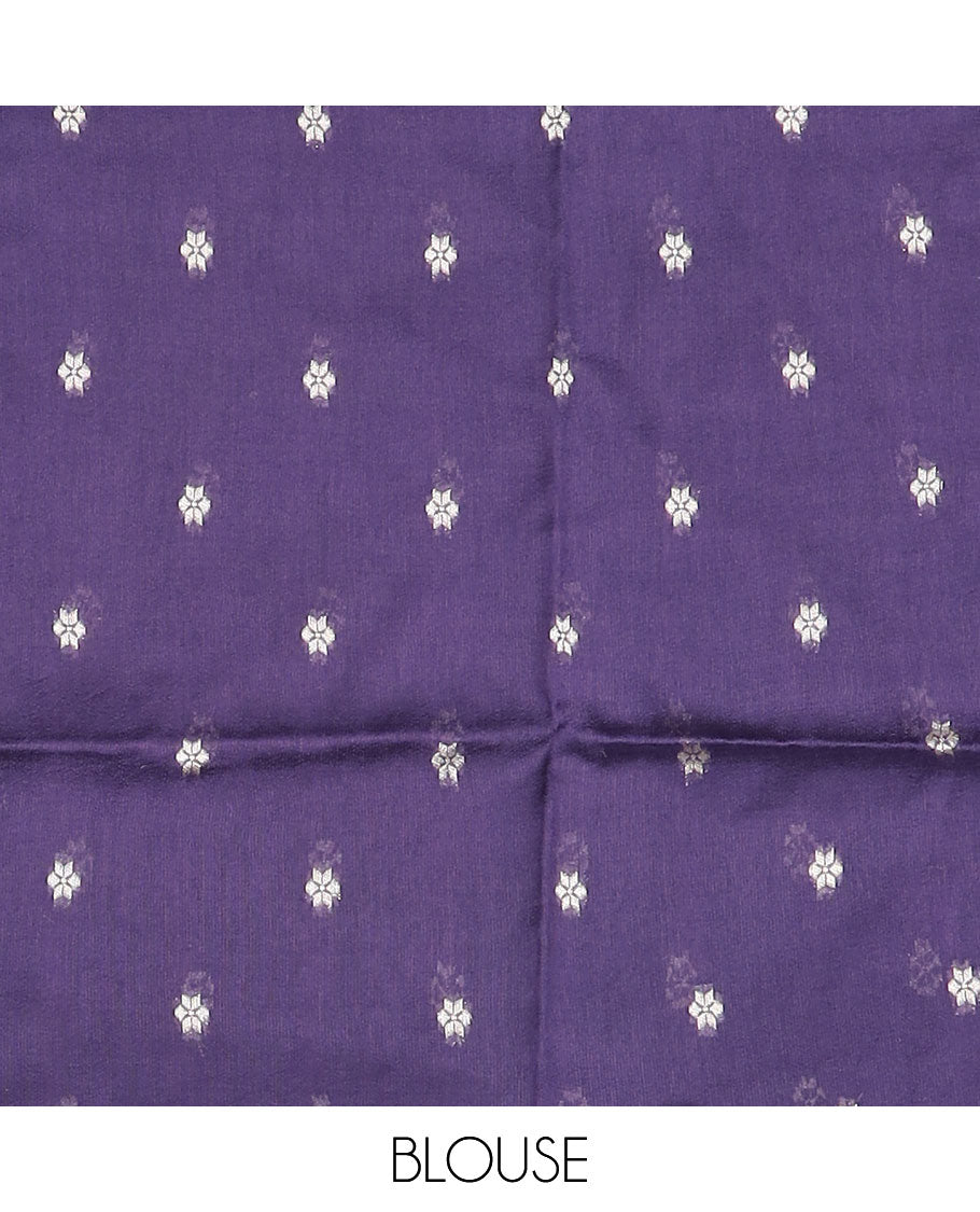 Ink blue floral buttas, and striped Matka silk saree, scallop floral design Meenakari design border