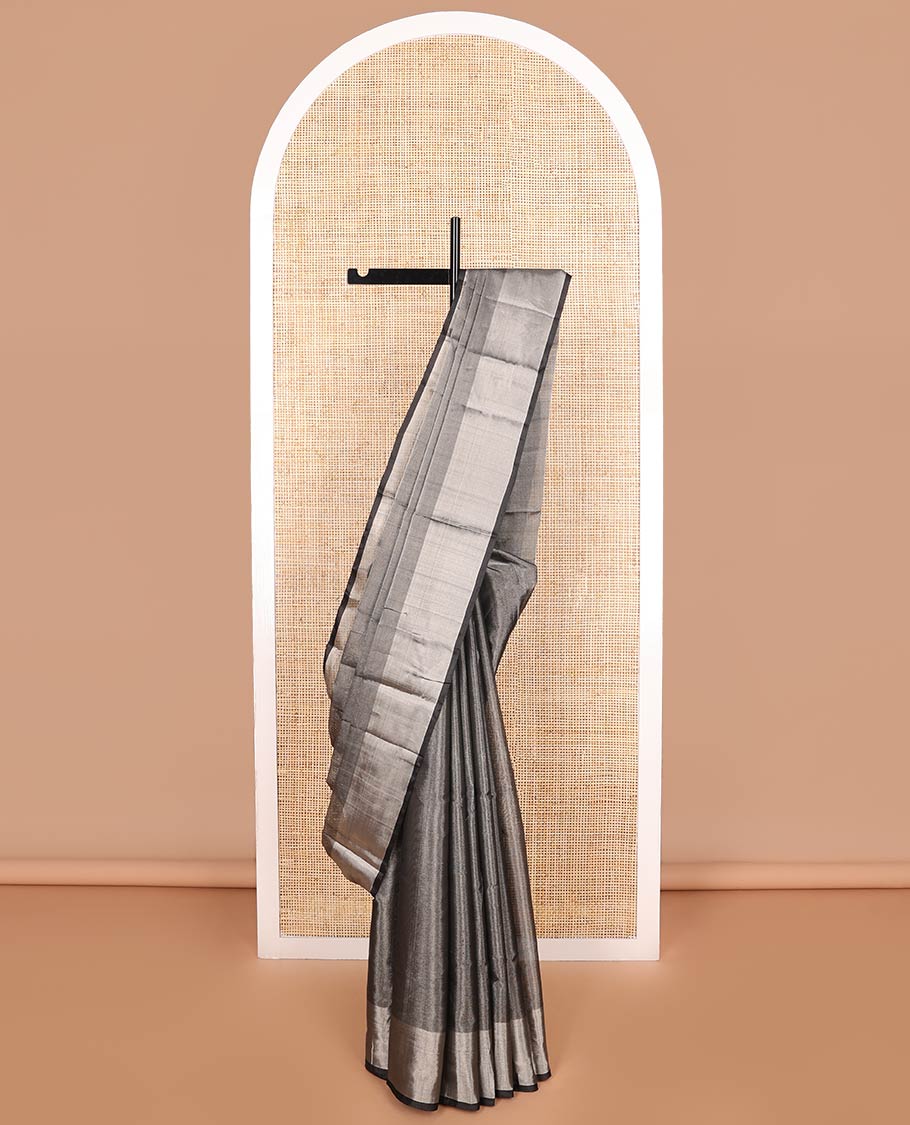 Black  uppada saree with self zari border & striped pallu