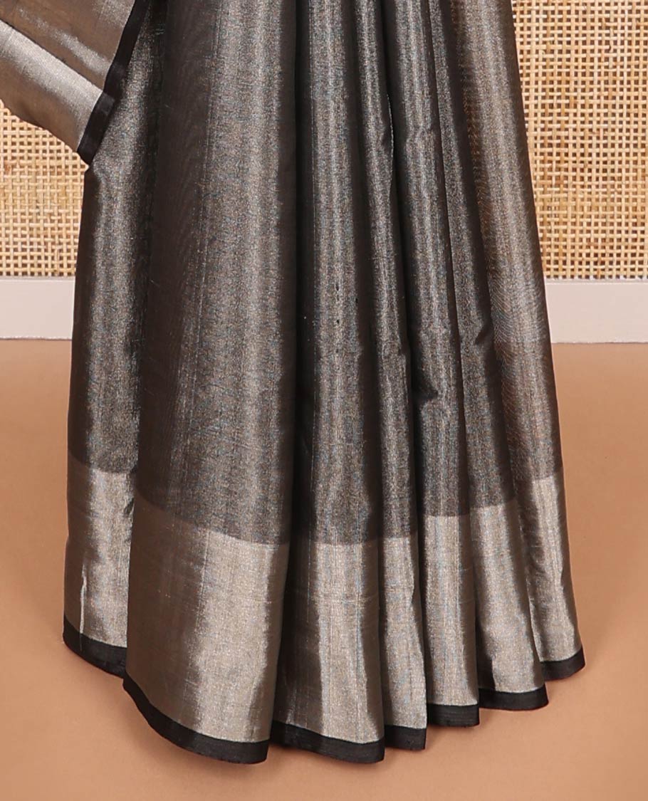 Black  uppada saree with self zari border & striped pallu