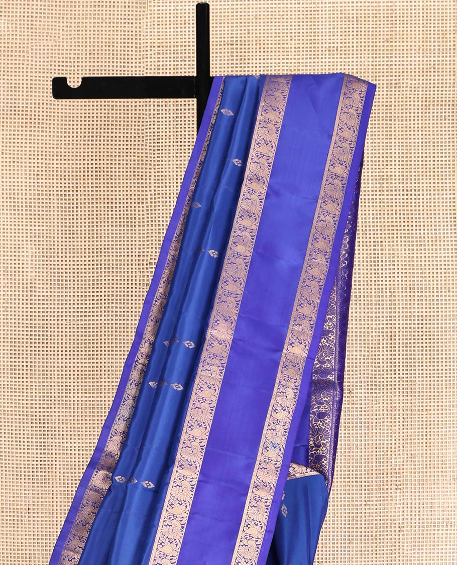 Blue Uppada Silk Saree, Elevated with Zari Buttas, a Floral Creeper Border, Grand Pallu, and a Matching Blouse