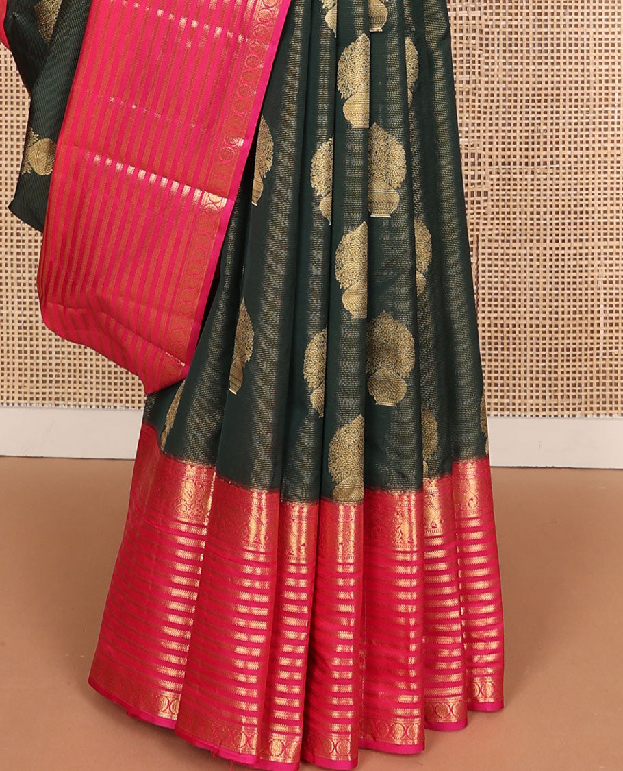 Olive green buttas vasundhara elite silk saree with contrast zari design border & floral jaal design pallu
