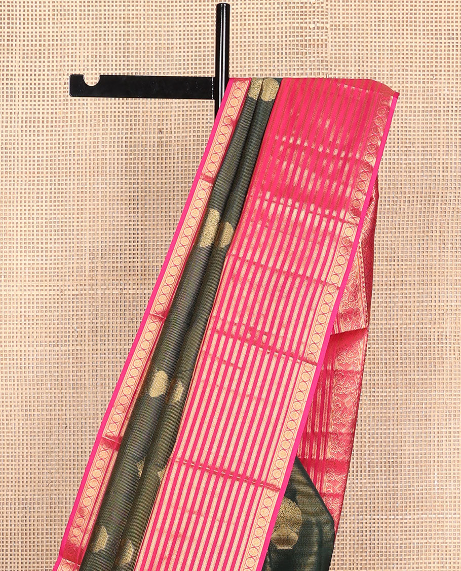 Olive green buttas vasundhara elite silk saree with contrast zari design border & floral jaal design pallu