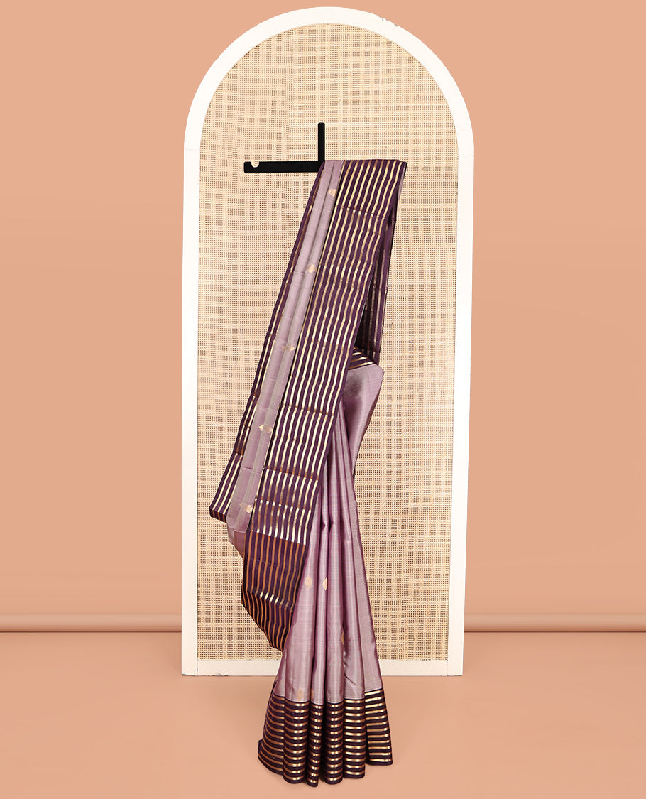 Light Purple Vasundhara Lite-Silk Mix Saree, Enthralled with Zari Buttas, Complemented by a Contrast Zari Striped Border, Grand Jaal Pallu, and a Contrast Blouse