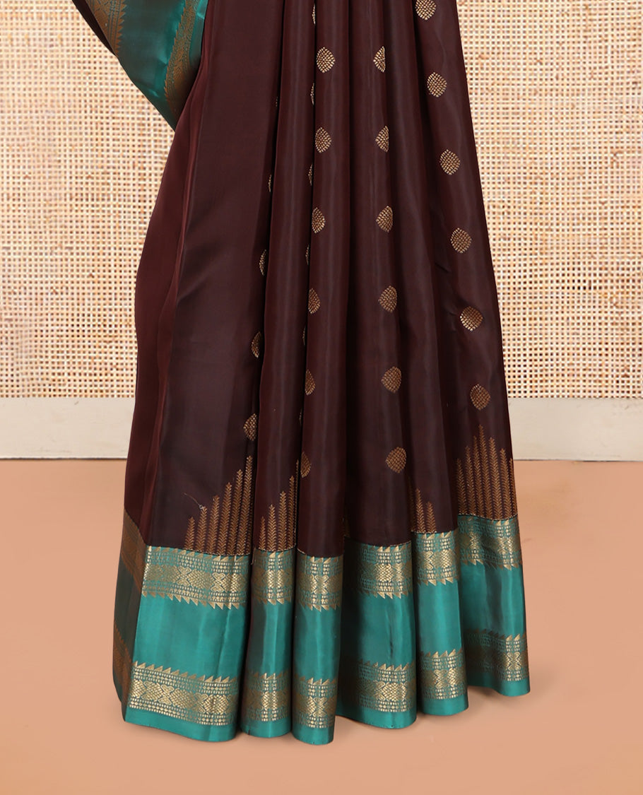 Brown Zari Buttas Woven Vasundhara Lite Silk Mix Saree, a Contrast Rettai Pettu Border, Contrast Blouse