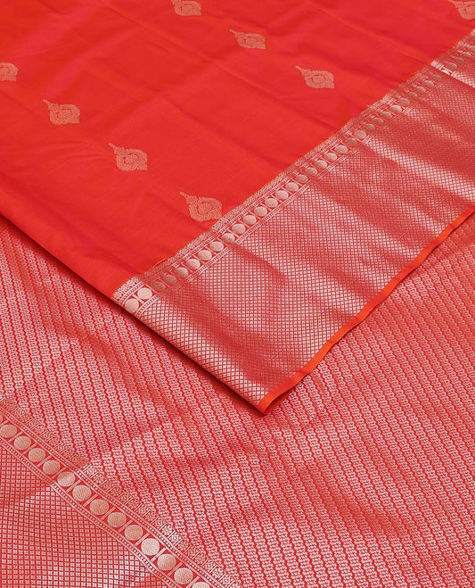 Red zari buttas Vasundhara elite silksaree, zari border of poun & jaal designs & intricate pallu