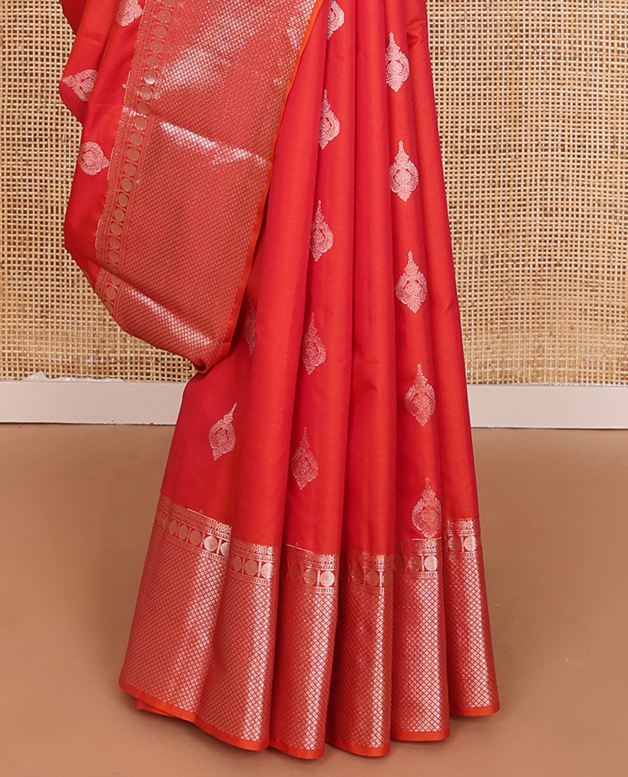 Red zari buttas Vasundhara elite silksaree, zari border of poun & jaal designs & intricate pallu