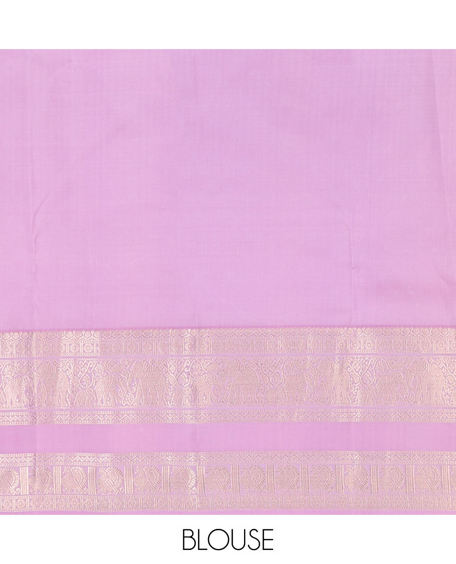 Turquoise zari buttas silk saree, contrast intricate pallu & rettai pettu border of thilakam,yaanai,neli & mayil
