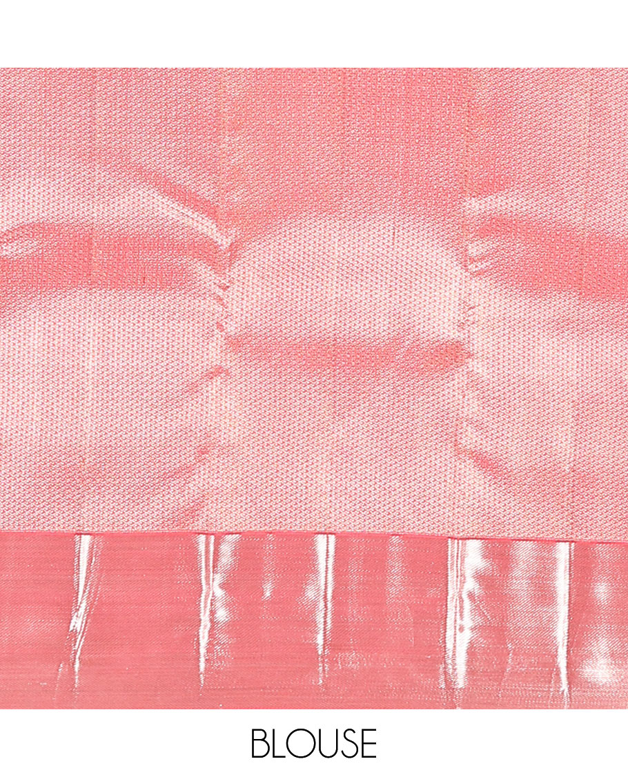 Red jacquard kanchipuram silk saree, zari border, and zari-rich pallu of vanki designs