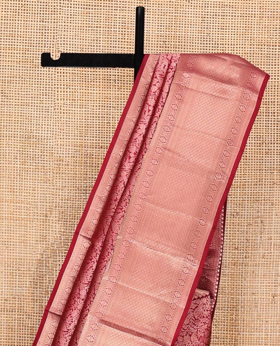Red Kanchipuram Wedding Silk Saree, Opulently Embellished with Jacquard Design on Its Body, Highlighted by Zari Border of Kathir, Kamalam, Diamond, and Jaal Designs, Grand Jaal Pallu, and Paired with a Matching Blouse