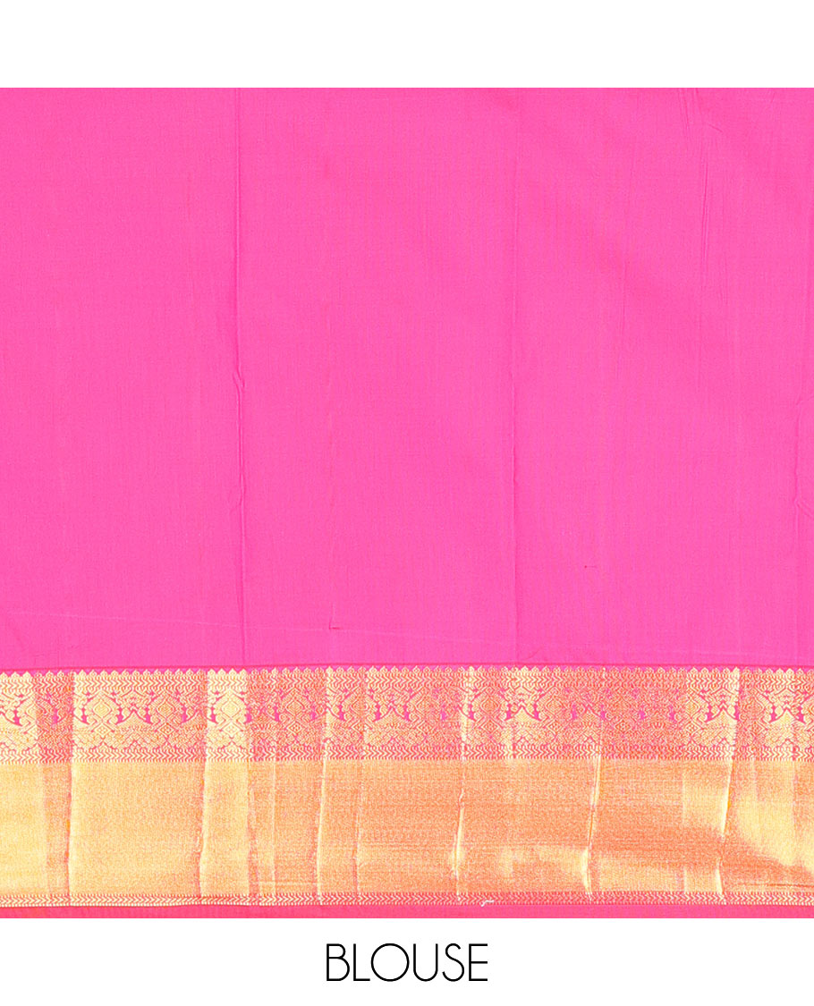 Green zari stripes, and zari buttas budget silk saree, contrast traditional zari design border, and intricate pallu