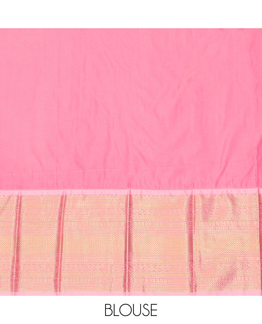 Green Budget Silk Saree Decked Up with Zari Dotted Stripes, Complemented by a Contrast Traditional Zari Design Border, Elegantly Designed Jaal Pallu, and Paired with a Contrast Blouse