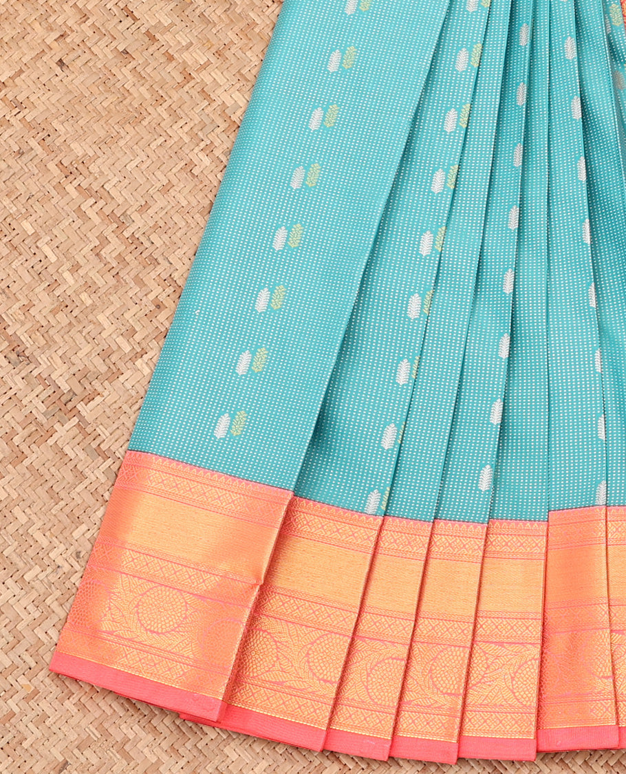 Blue Budget Silk Saree, Subtly Sparkled With Buttas and Stripes All Over Its Body, Complemented by Contrast Border of Traditional Zari Designs, Grand Jaal Pallu and Paired with a Contrast Blouse