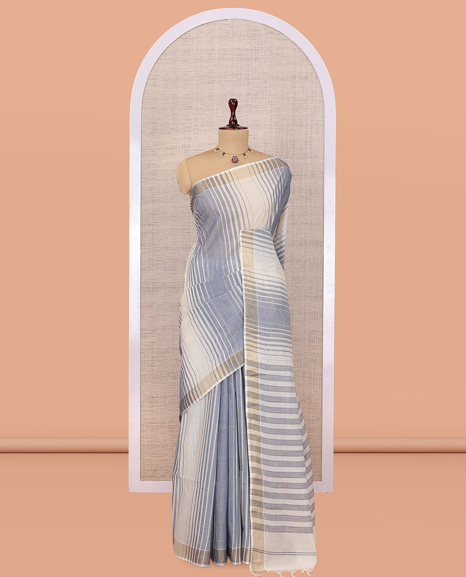 Cream-Grey Jute Cotton Saree