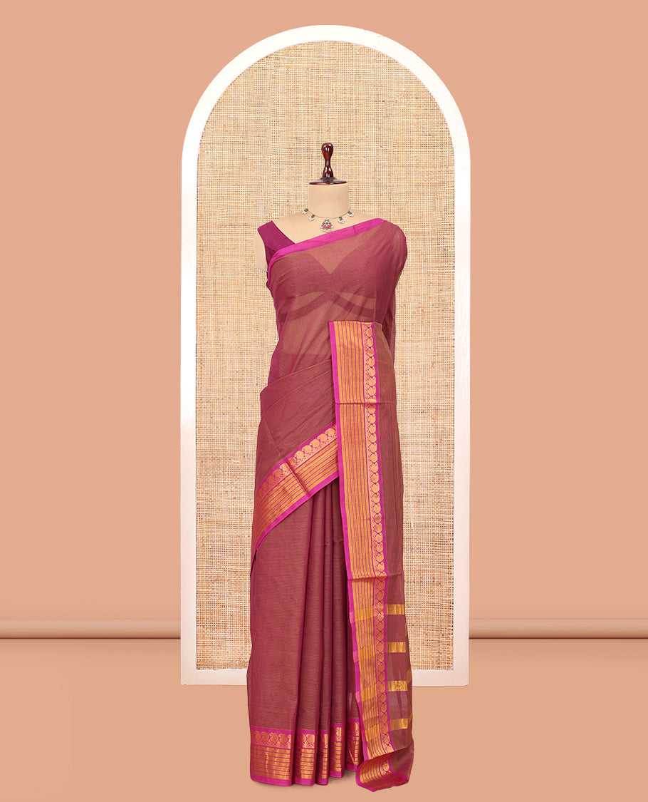 Dark Onion Pink Plain Venkatagiri Cotton Saree