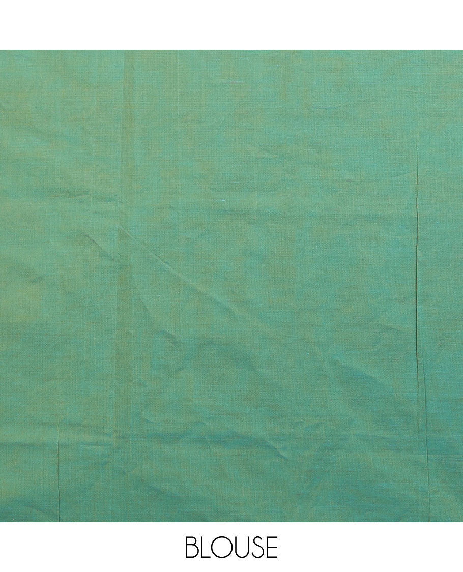 Borderless Green temple buttas Combatiore cotton saree, intricately designed pallu