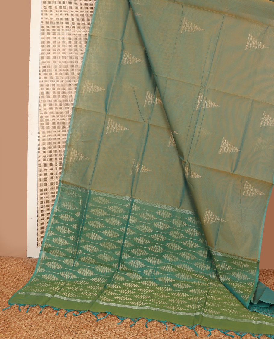 Borderless Green temple buttas Combatiore cotton saree, intricately designed pallu