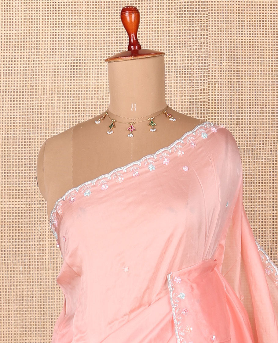 Pink floral motifs sequin & stone embroidered designer saree,scallop embroidered border & heavy sequins embroidery border