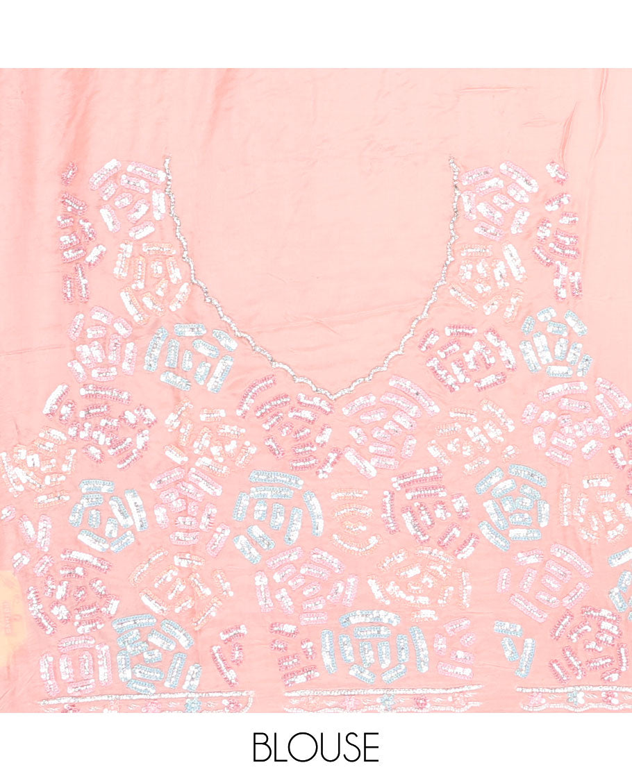 Pink floral motifs sequin & stone embroidered designer saree,scallop embroidered border & heavy sequins embroidery border