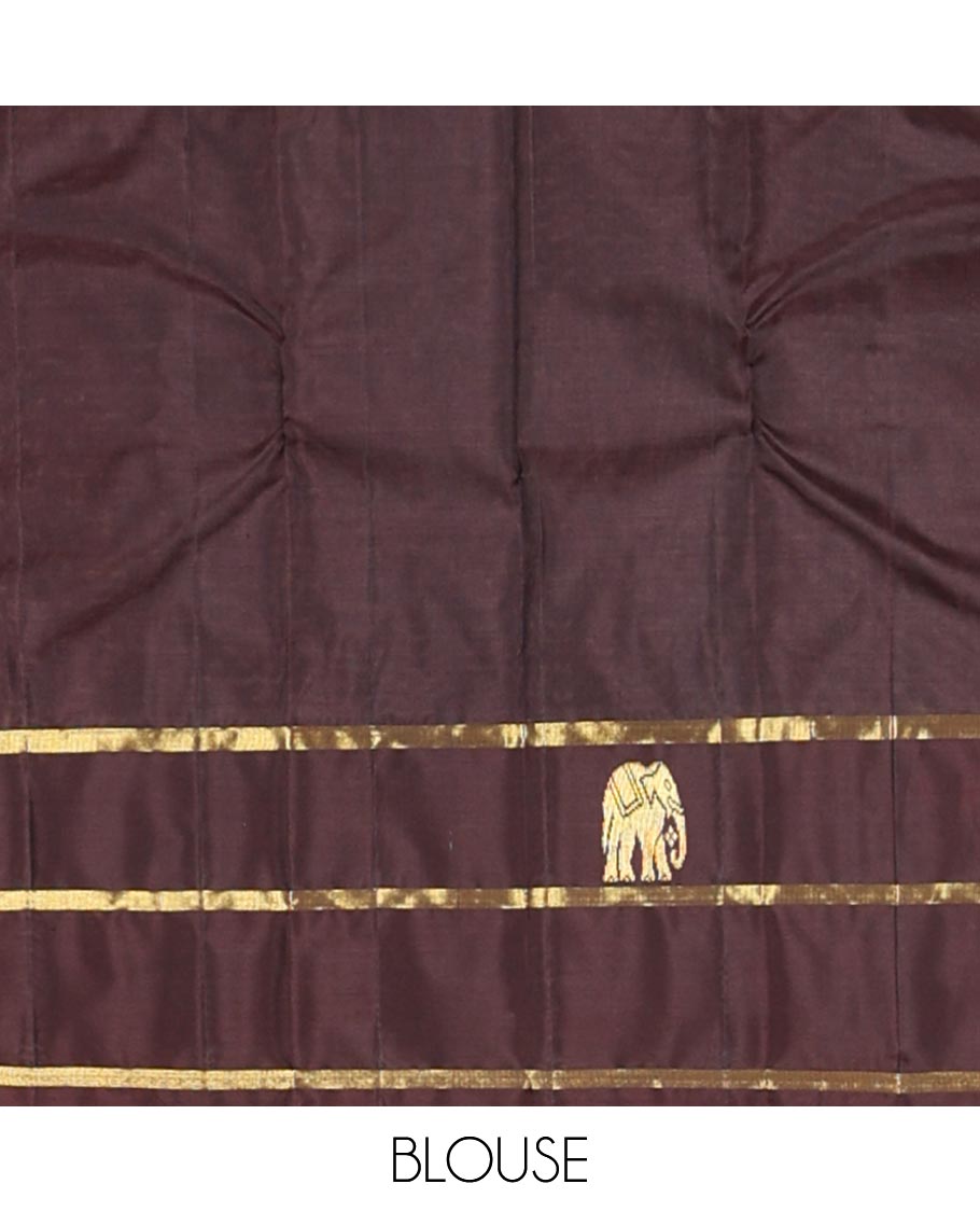 Grey zari buttas silk saree, contrast border of mayil & yaanai designs & zari design pallu