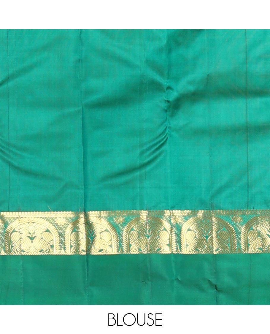 Maroon zari buttas Kanchipuram silk saree, contrast border of thilakam mokku, and mayil designs, and zari design pallu