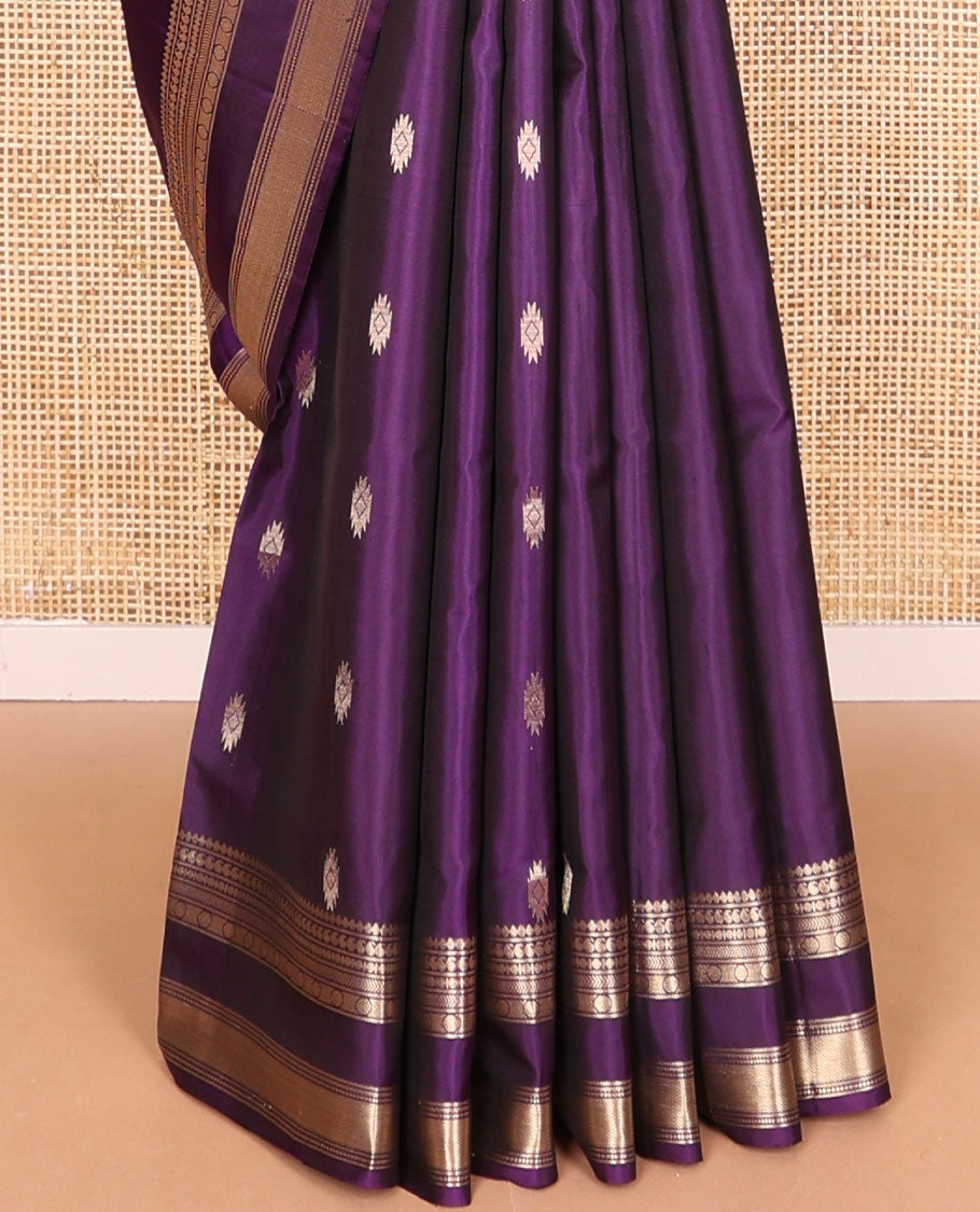 Purple buttas mayuri soft silk saree with self rettai pettu zari design border & floral design pallu
