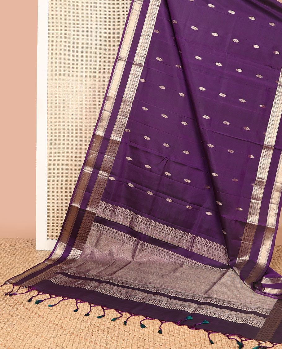 Purple buttas mayuri soft silk saree with self rettai pettu zari design border & floral design pallu